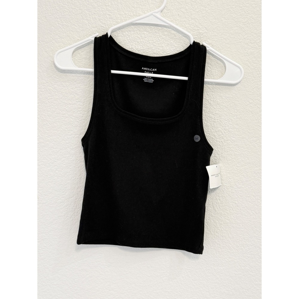 American Eagle Ribbed Square Neck‎ Tank Top Black Medium NWT